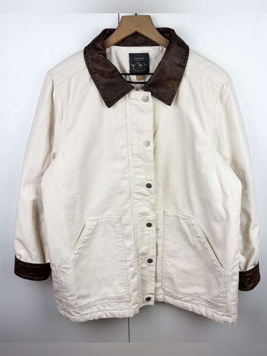 Universal Thread Jackets & Blazers - Chore Jacket Barn Coat 100% Cotton Canvas Leather Collar Quilted Outdoor White